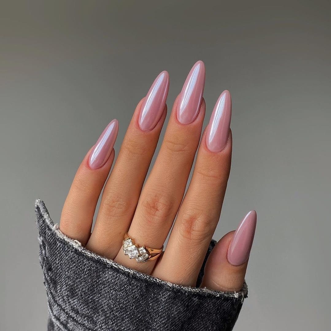 5. Glossy Pink Almond Elegance - pink almond nail ideas