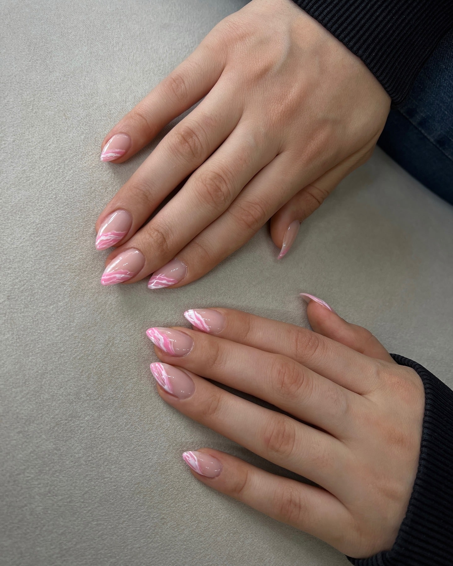 7. Pink Almond Nails with Marble Swirl Tips - pink almond nail ideas