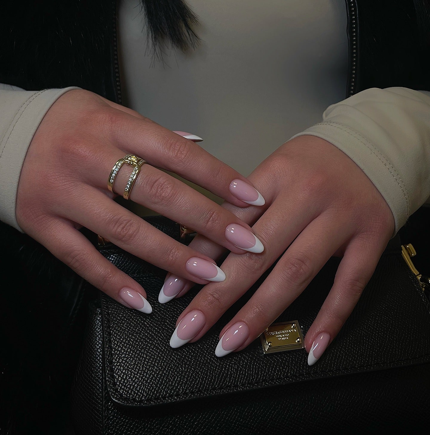 14. Classic White French Almond Nails - pink almond nail ideas