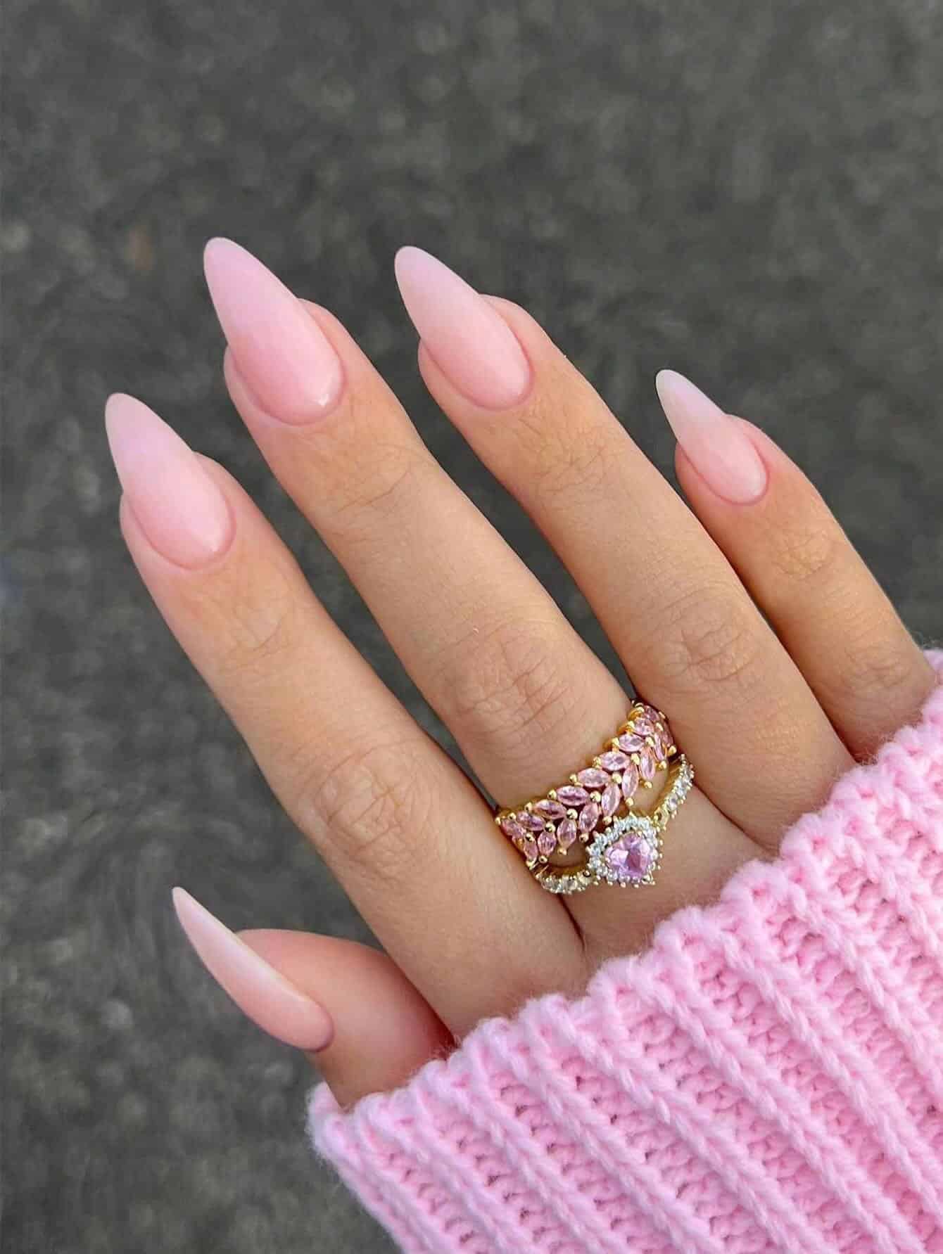 16. Pastel Pink Almond Elegance - pink almond nail ideas