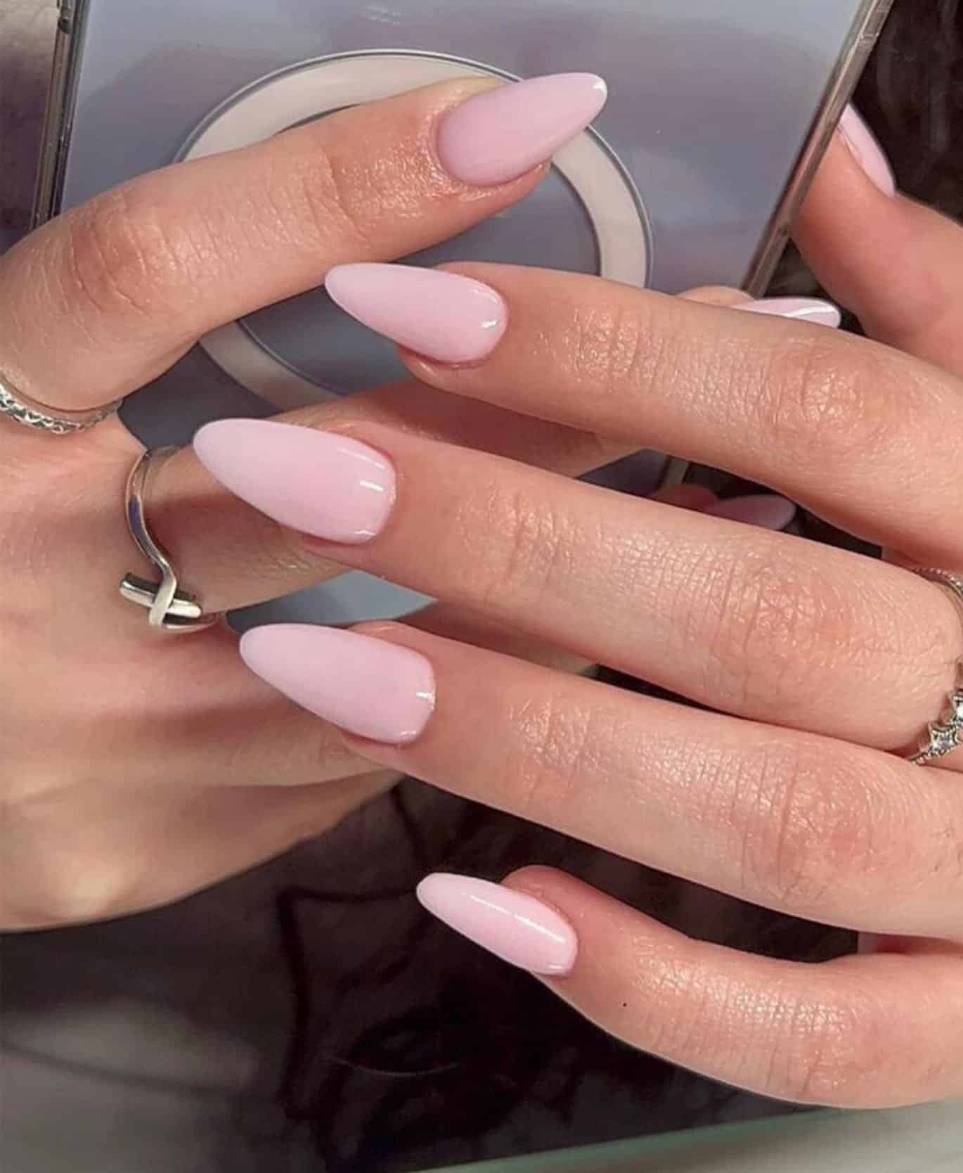 22. Pastel Pink Almond Nails - pink almond nail ideas