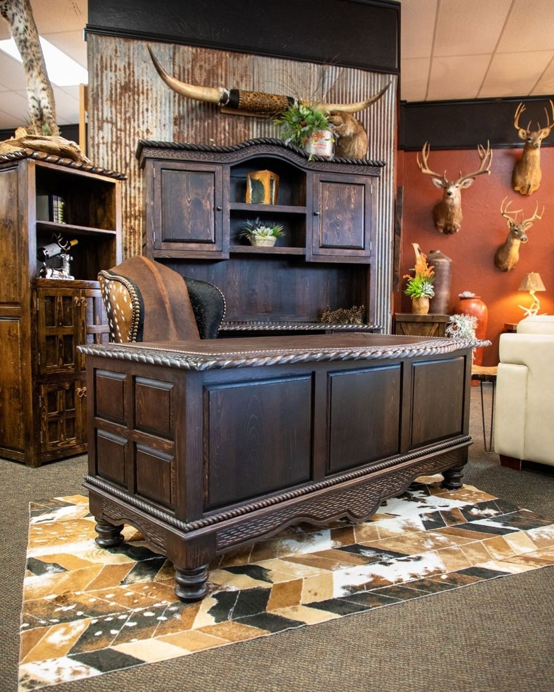 6. Western-Inspired Executive Office - rustic home office ideas