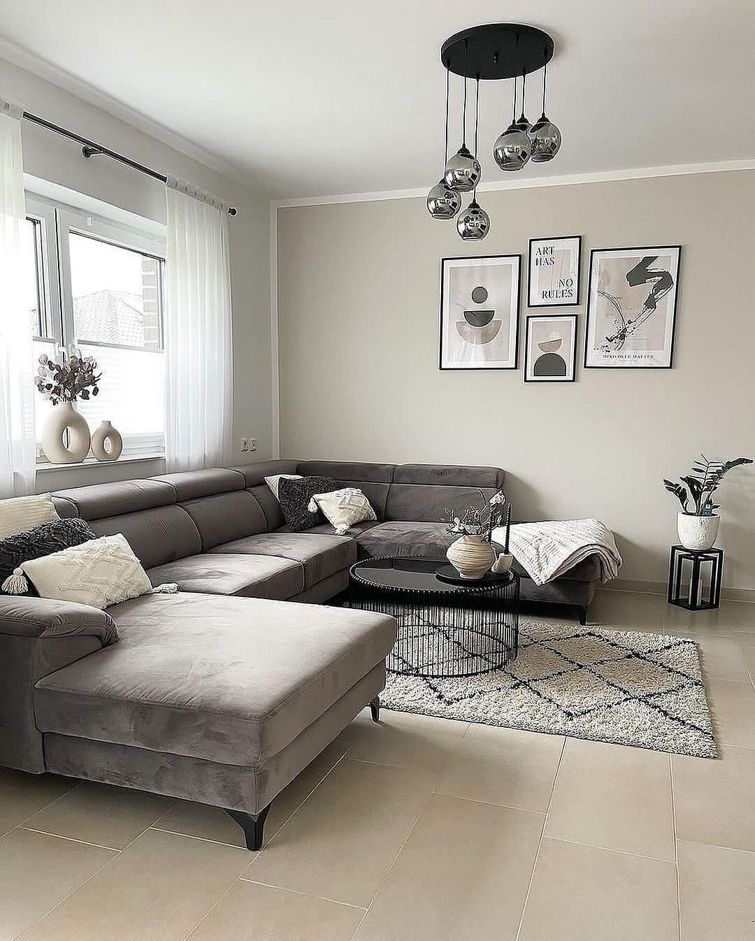 15. Contemporary Contrast in Charcoal and Cream - living room decor ideas