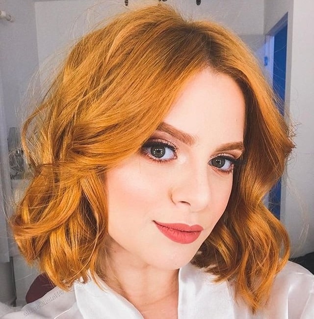 12. Copper Wavy Bob - Short Wavy Hairstyles