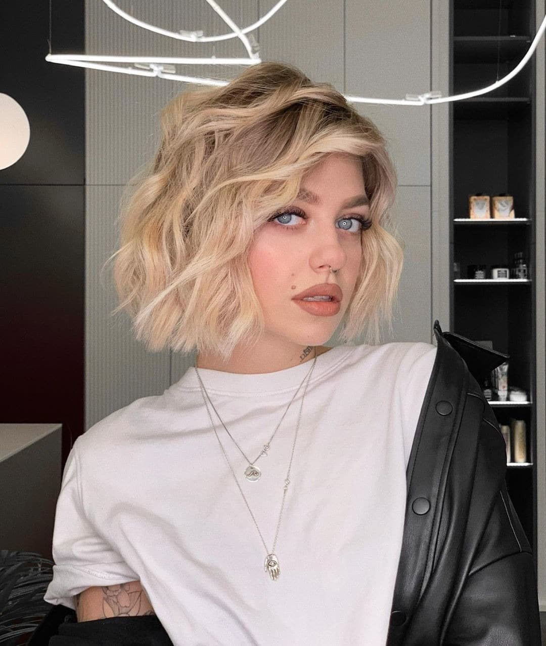 17. Textured Platinum Bob - Short Wavy Hairstyles