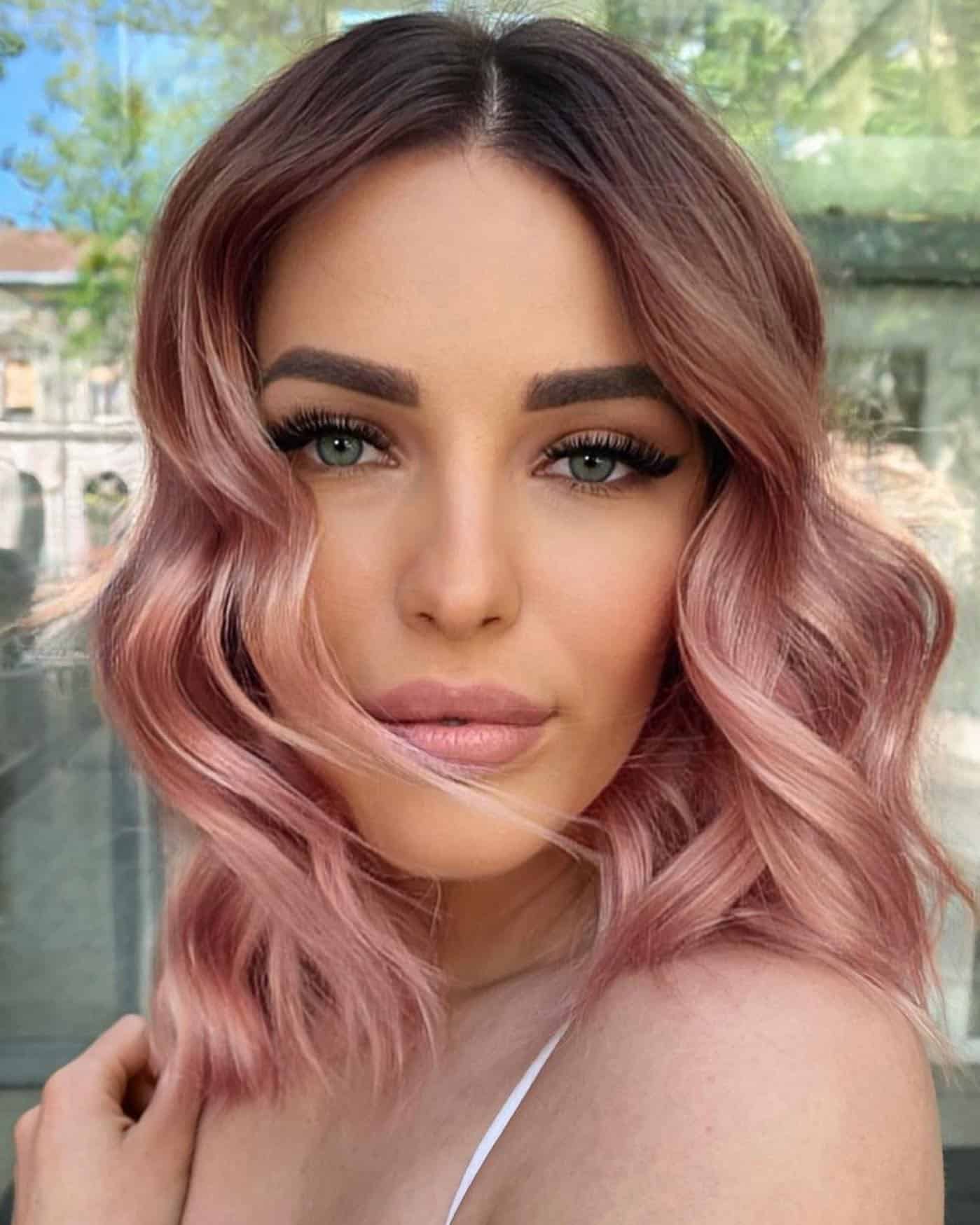 22. Rosé Bob Waves - Spring Hair Color