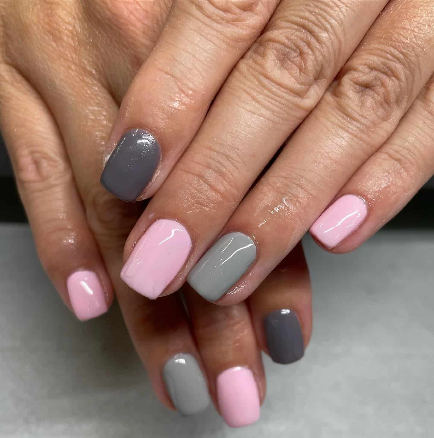 12. Minimal Pink and Grey Contrast - pink and grey nail ideas