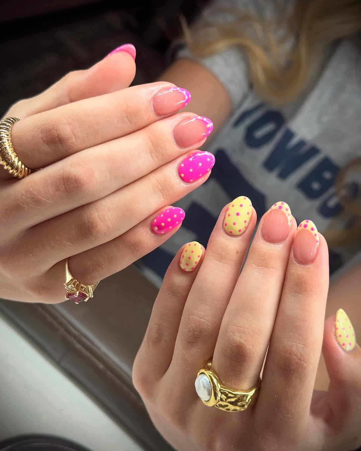 3. Polka Dot Retro Fun - pink and yellow nail ideas