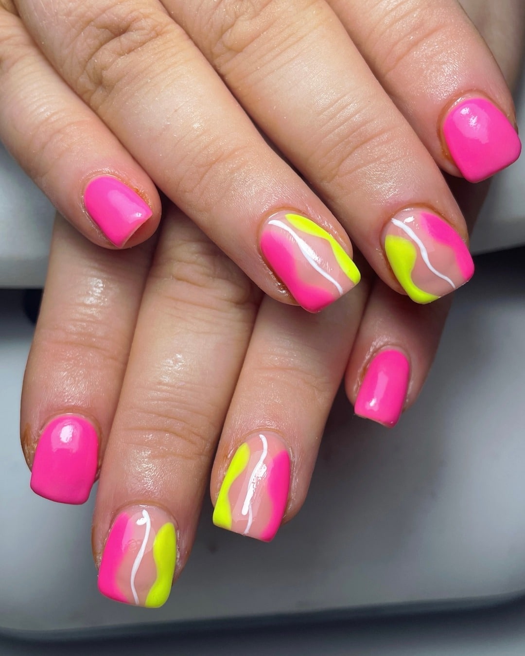 4. Neon Wave Energy - pink and yellow nail ideas
