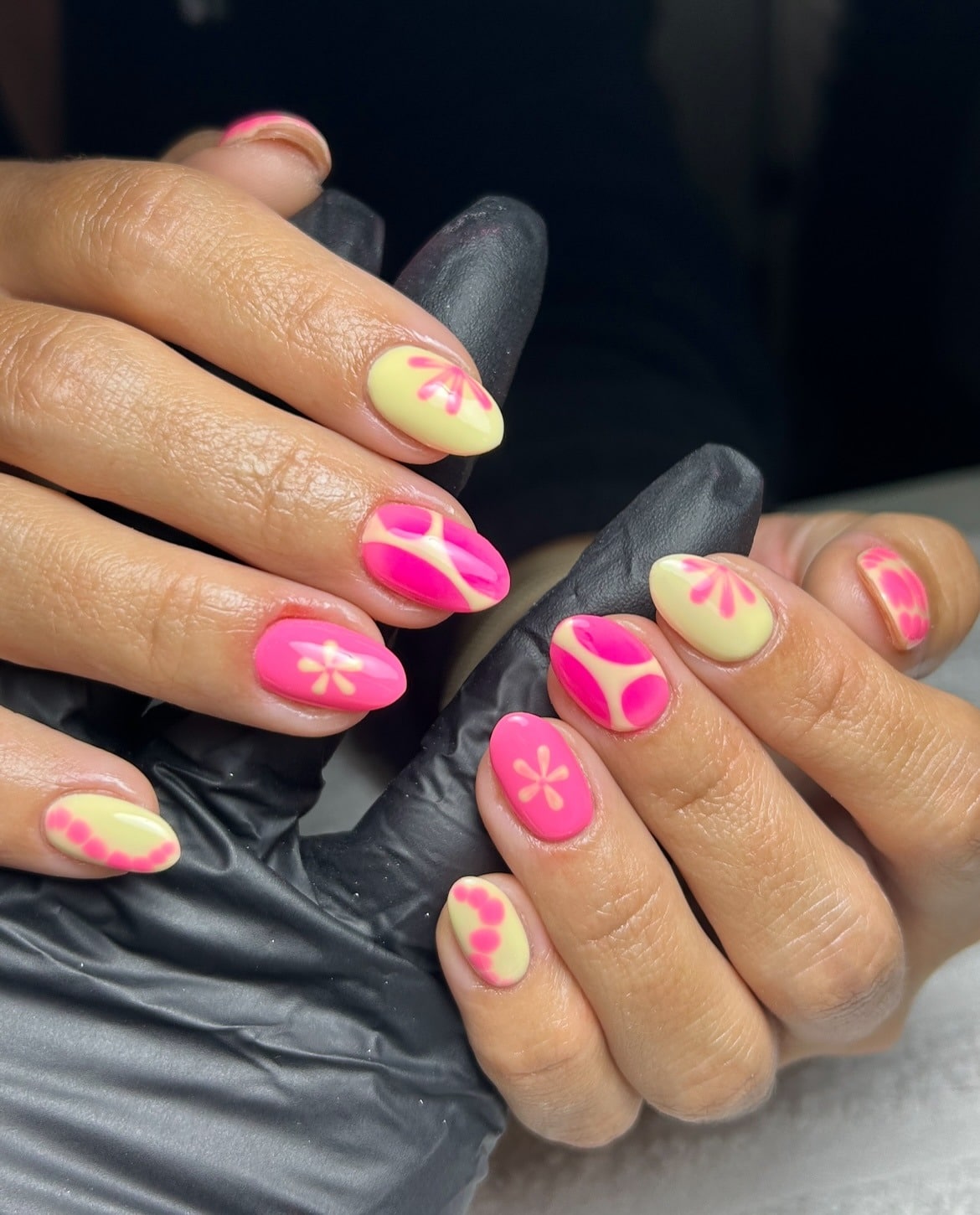 7. Modern Floral Mix - pink and yellow nail ideas