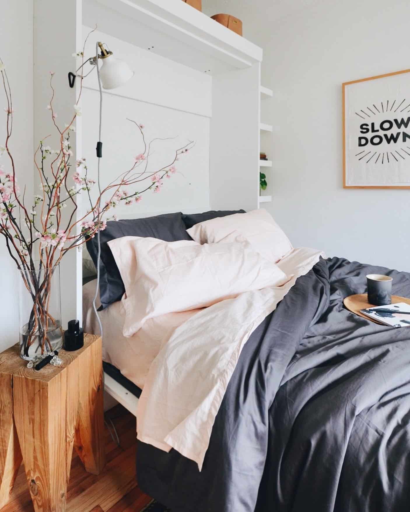 8. Simple Chic in Blush and Charcoal - jazz bedroom ideas