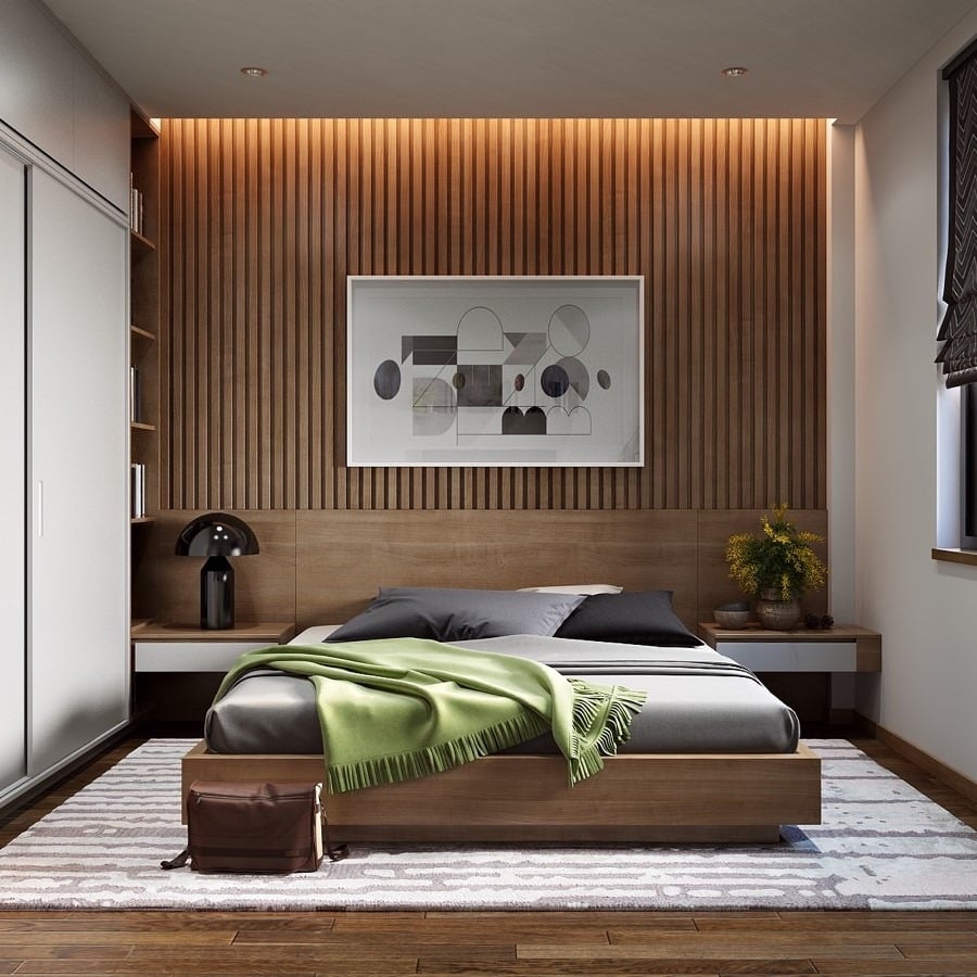 11. Wood Accent with Modern Geometry - jazz bedroom ideas