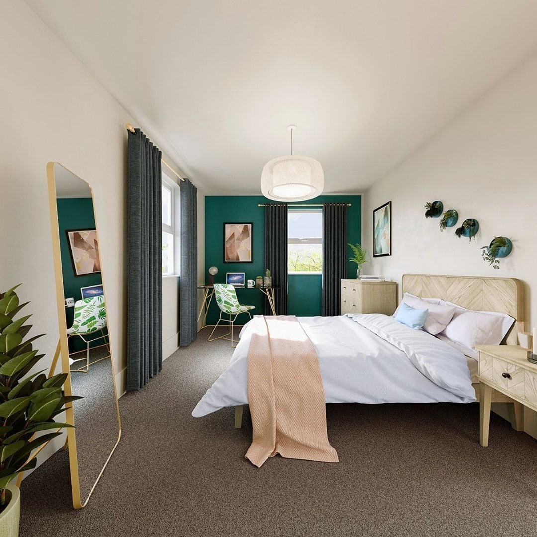 12. Fresh Contrast with Teal Walls - jazz bedroom ideas