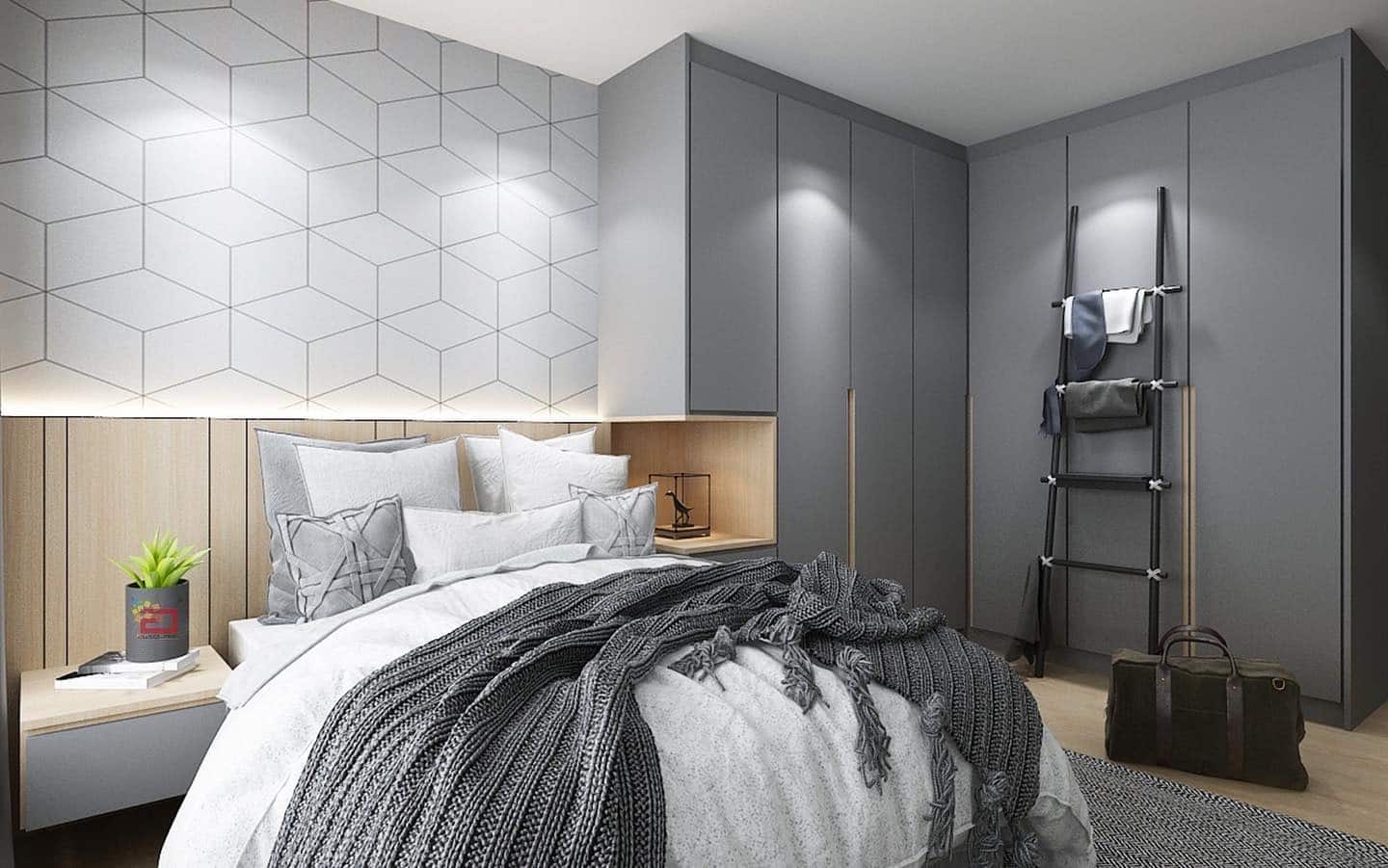 19. Contemporary Gray Geometry - jazz bedroom ideas