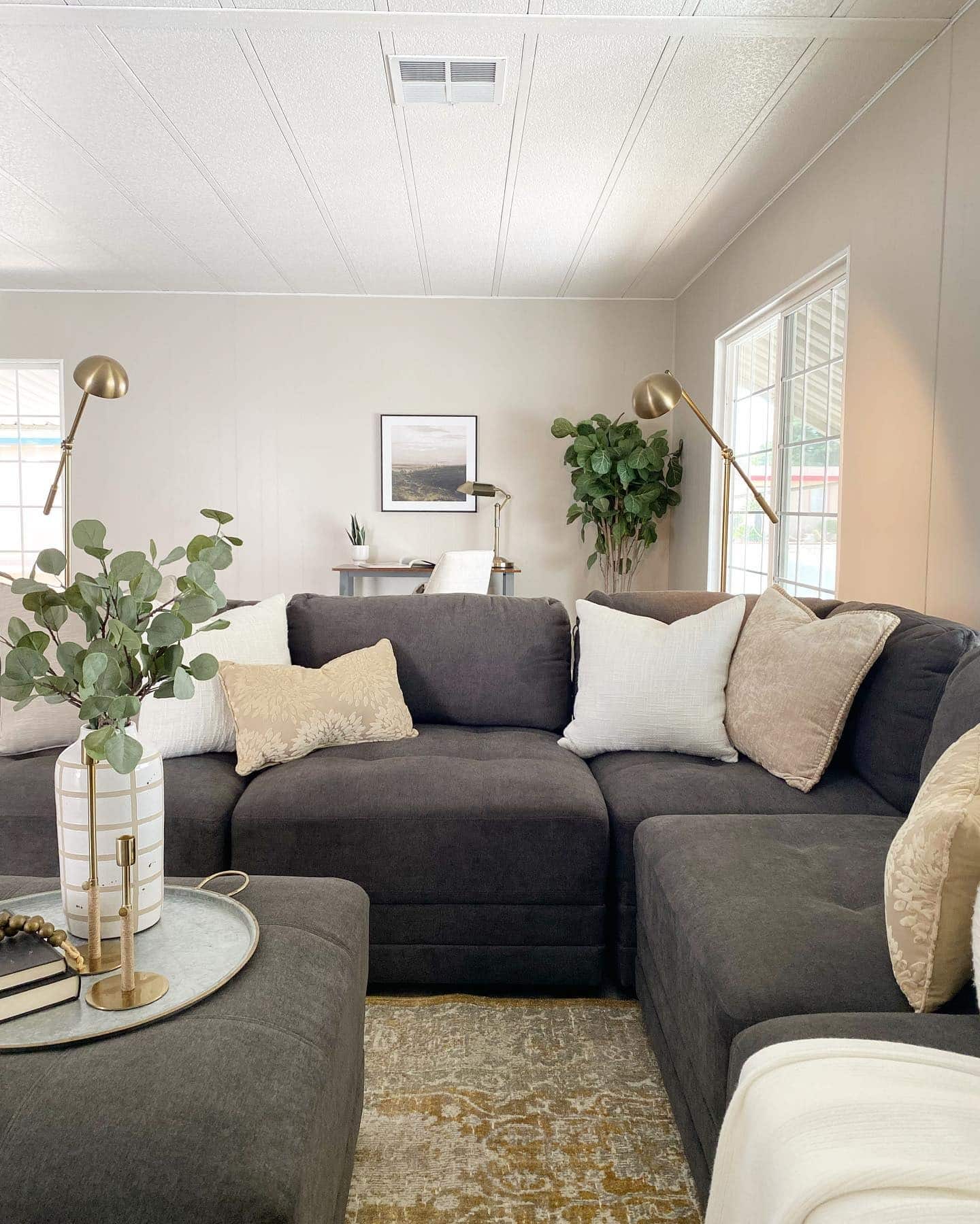 14. Modern Neutrals with Contrast - mobile home living room ideas