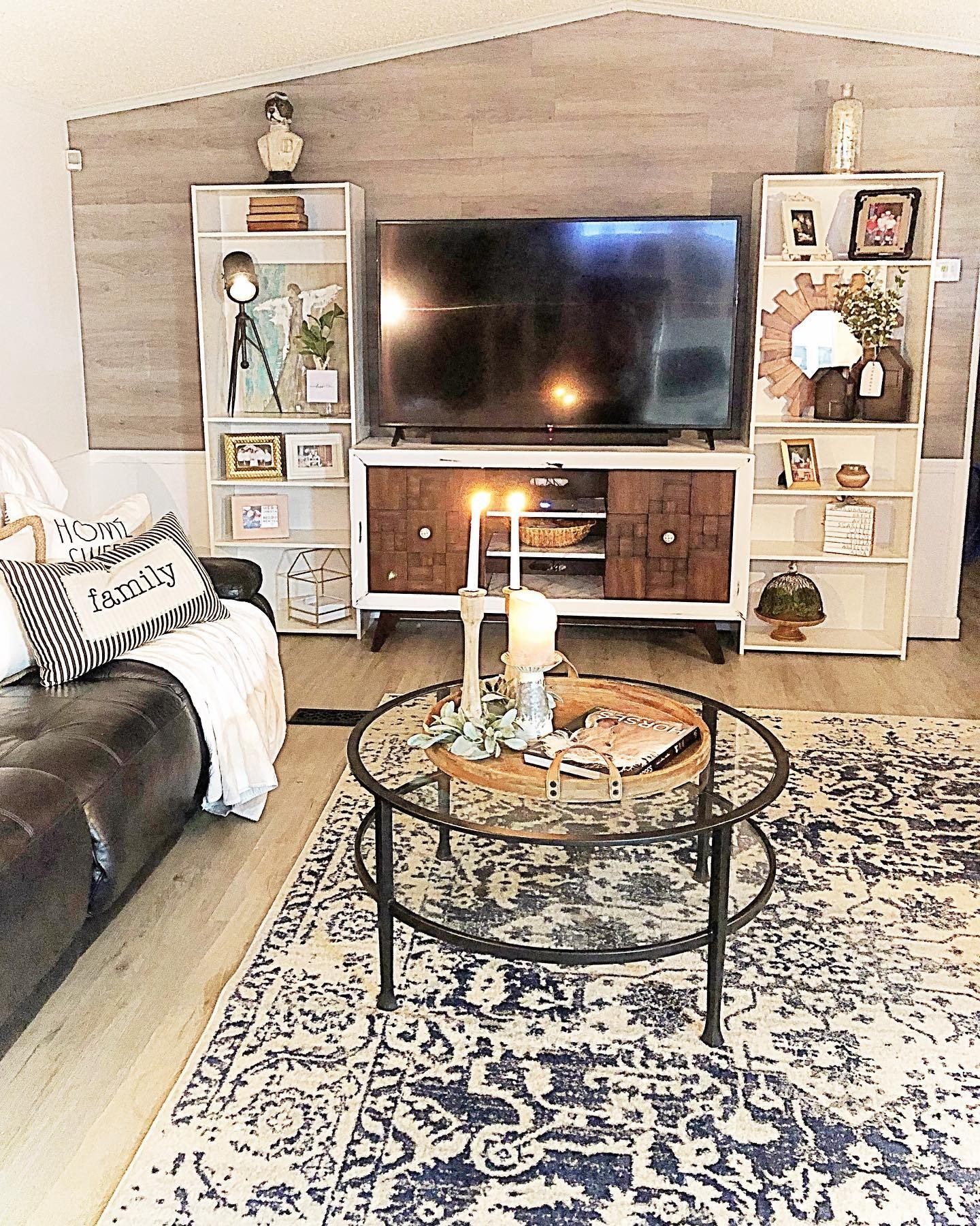 20. Cozy Farmhouse Media Space - mobile home living room ideas