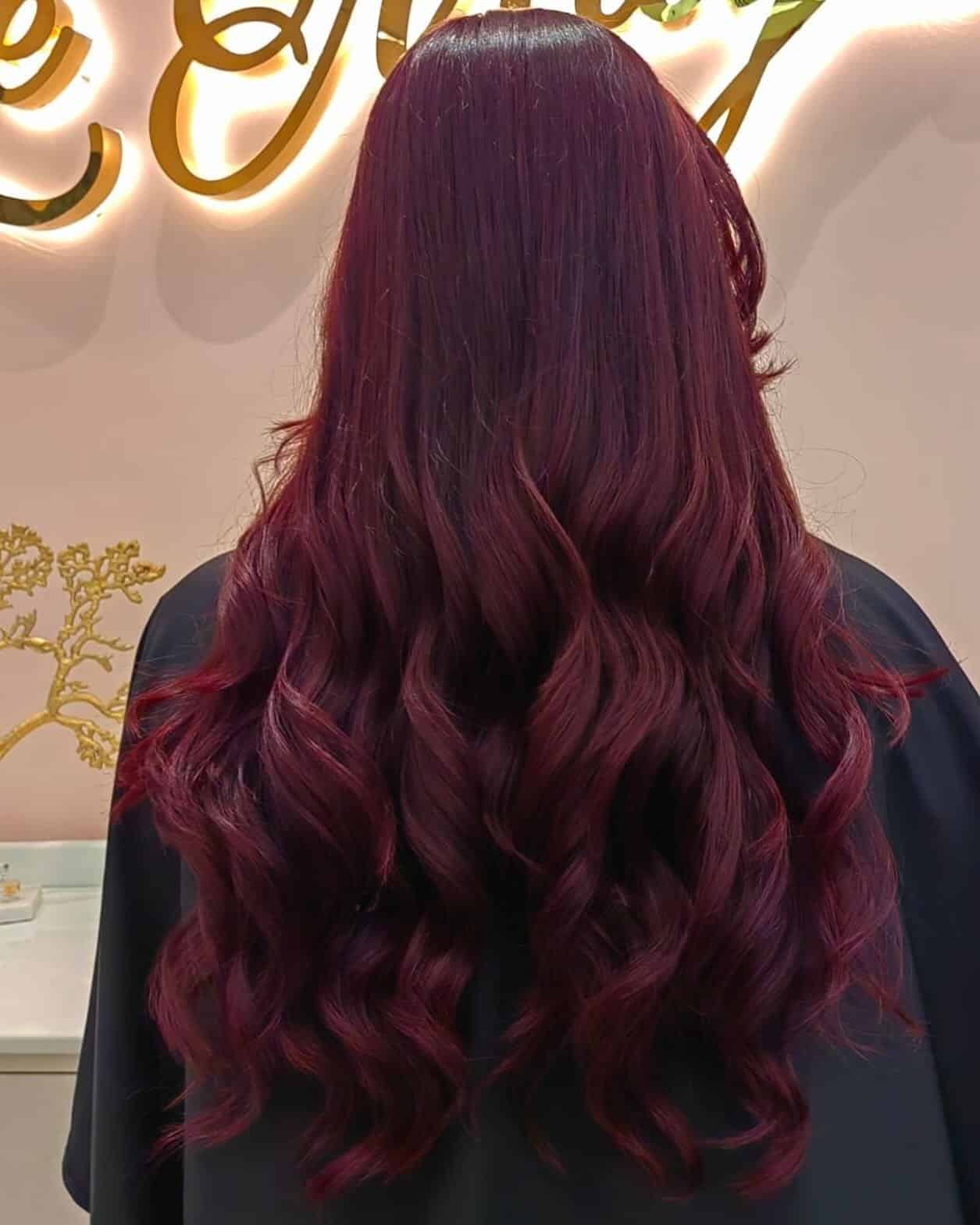 6. Cherry Red Hollywood Waves - Cherry Red Hair Color