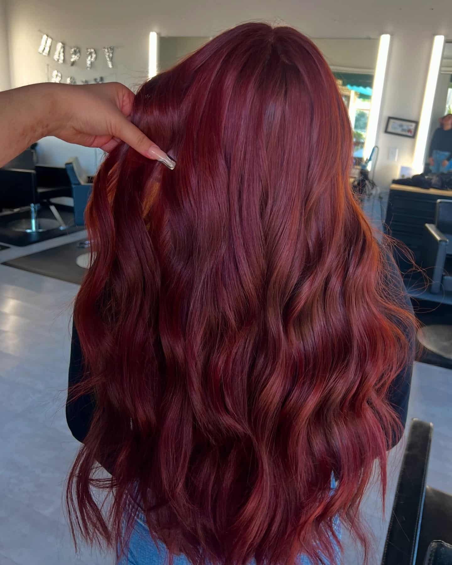 12. Cherry Red with Loose Beachy Waves - Cherry Red Hair Color
