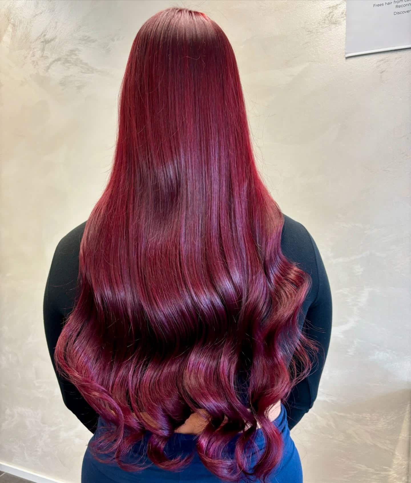 18. Long Cherry Red with Satin Finish Curls - Cherry Red Hair Color
