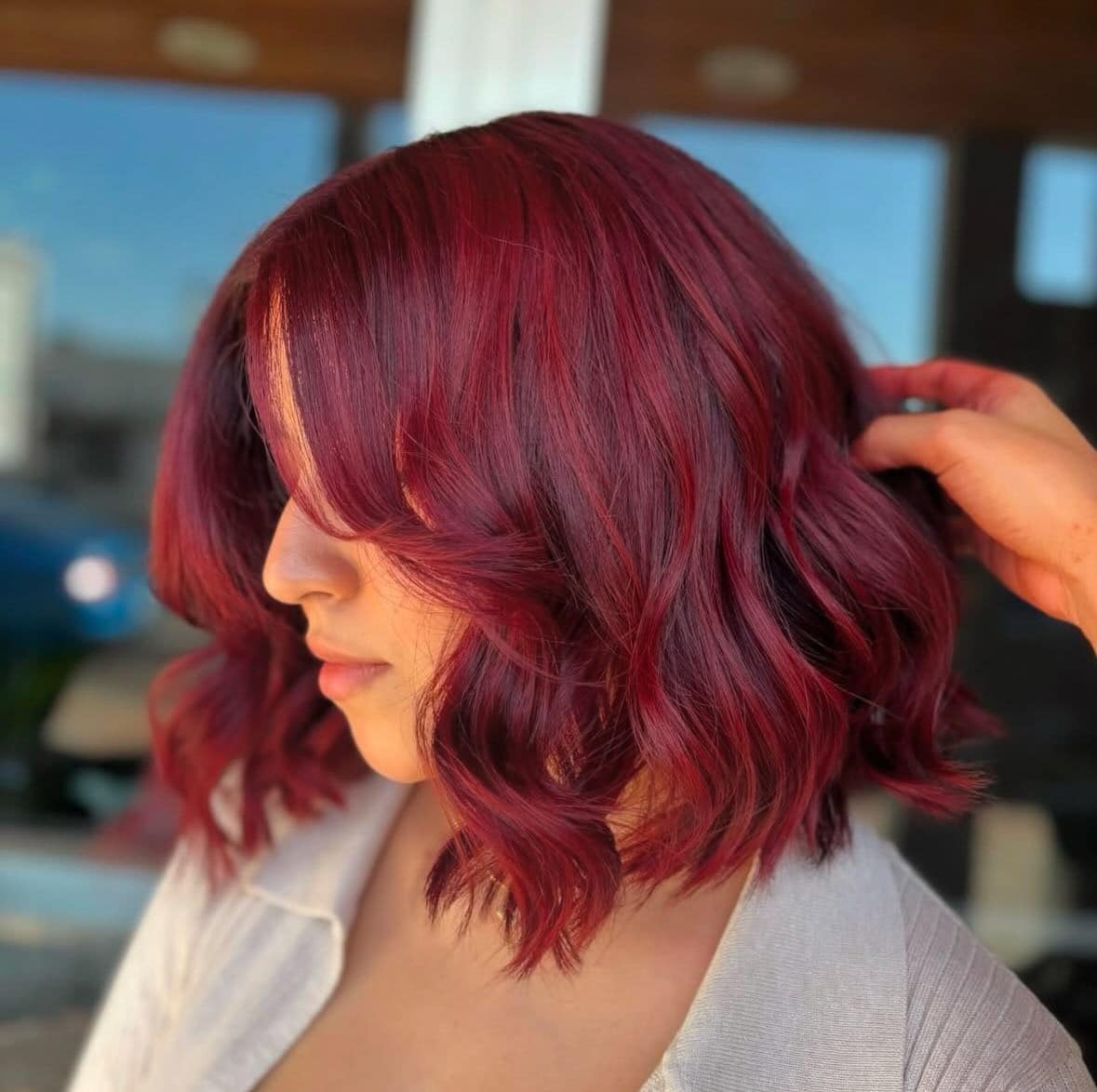20. Cherry Red Lob with Soft Bends - Cherry Red Hair Color