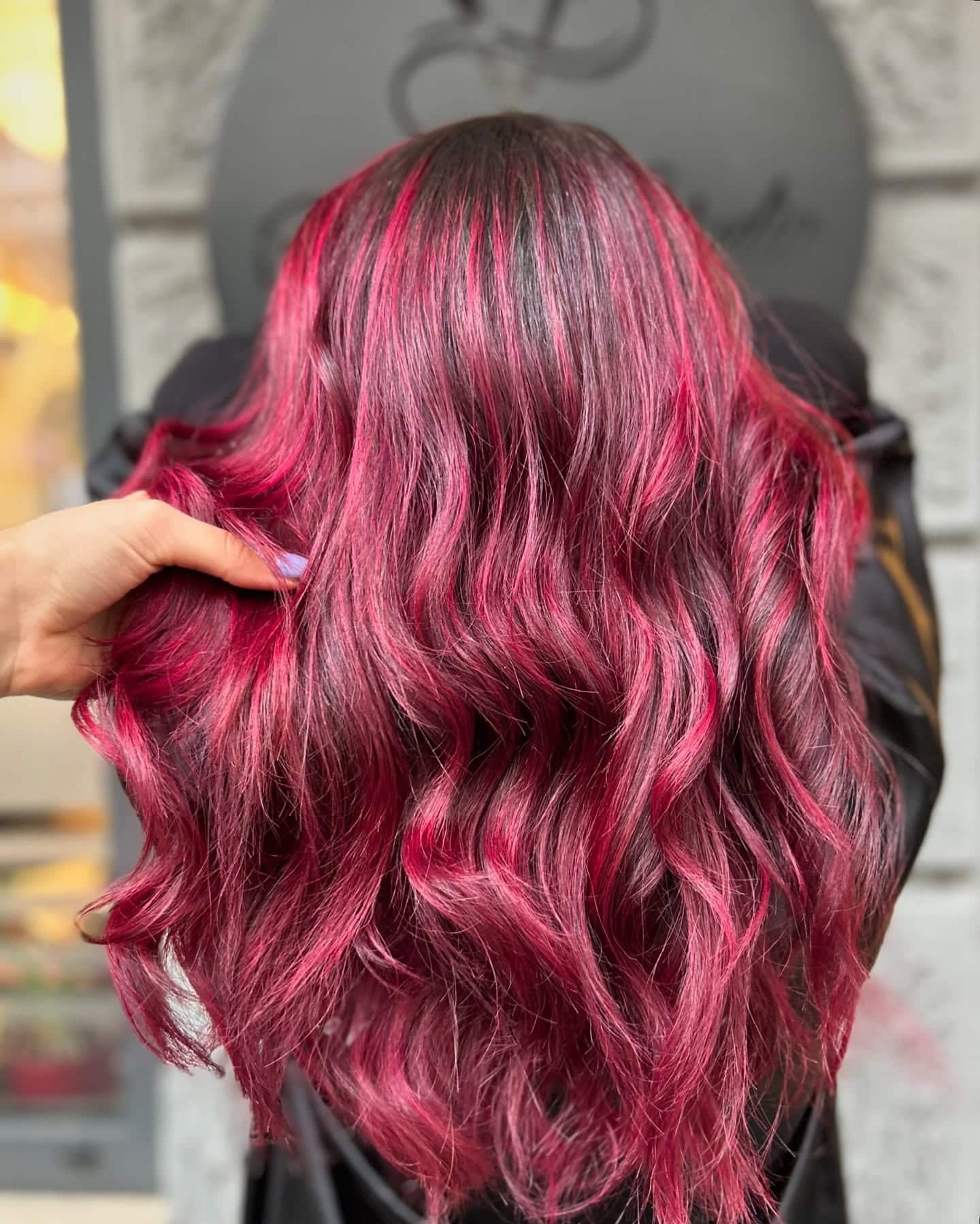 21. Cherry Red Balayage with Lived-In Waves - Cherry Red Hair Color