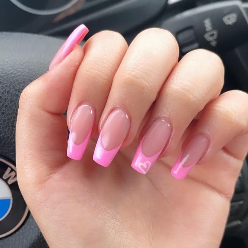 1. Square French with Neon Pink Edge - pink tip nail ideas