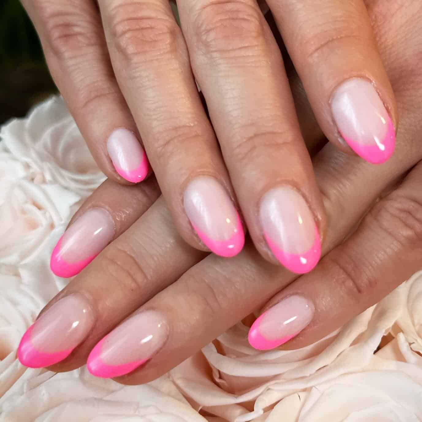 3. Soft Ombre Pink French Almond - pink tip nail ideas