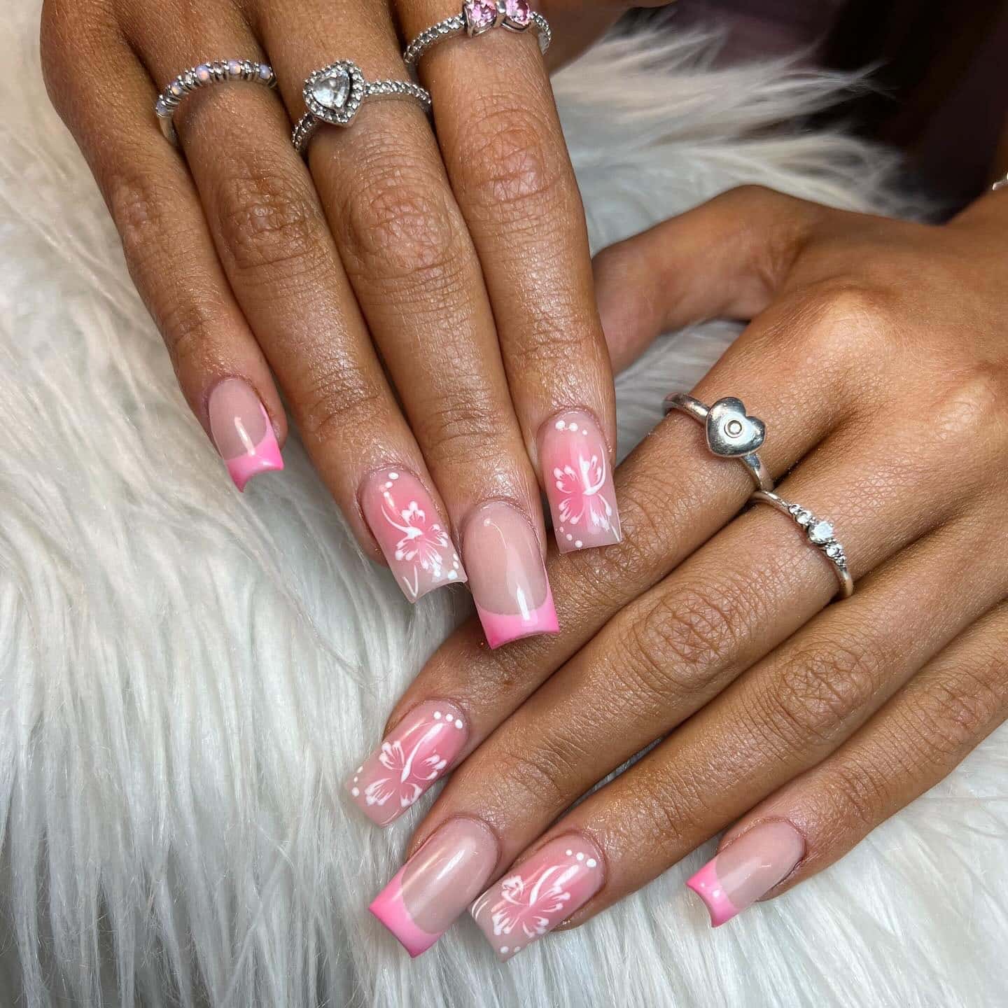8. Butterfly French Square in Pink - pink tip nail ideas