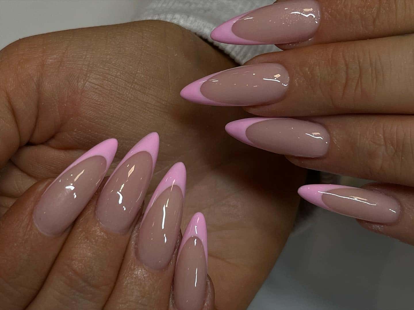 11. Sharp Stiletto Pink French - pink tip nail ideas