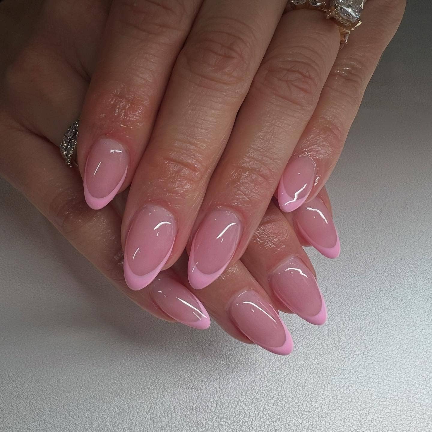 22. Almond French in Baby Pink - pink tip nail ideas