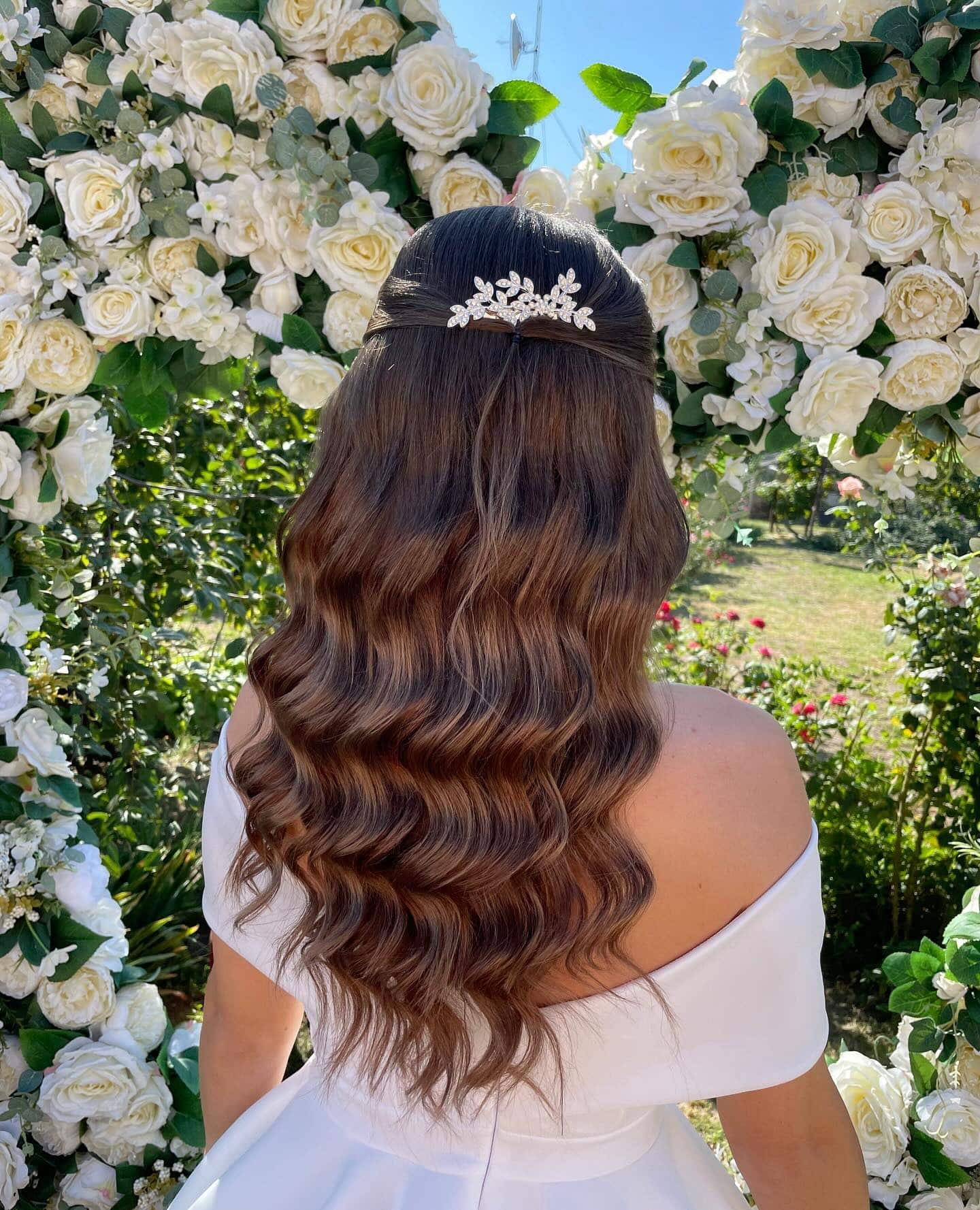 1. Soft Waves with Crystal Accent β Chestnut Brown - Bride Hairstyles