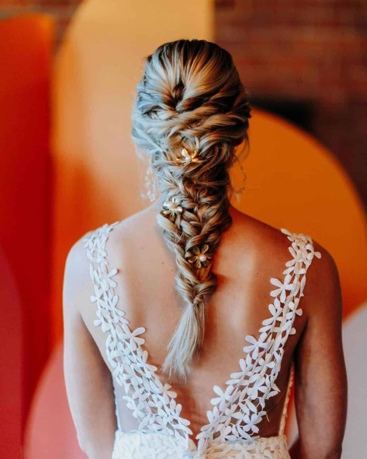 14. Bohemian Fishtail Braid β Platinum Blonde with Lowlights - Bride Hairstyles