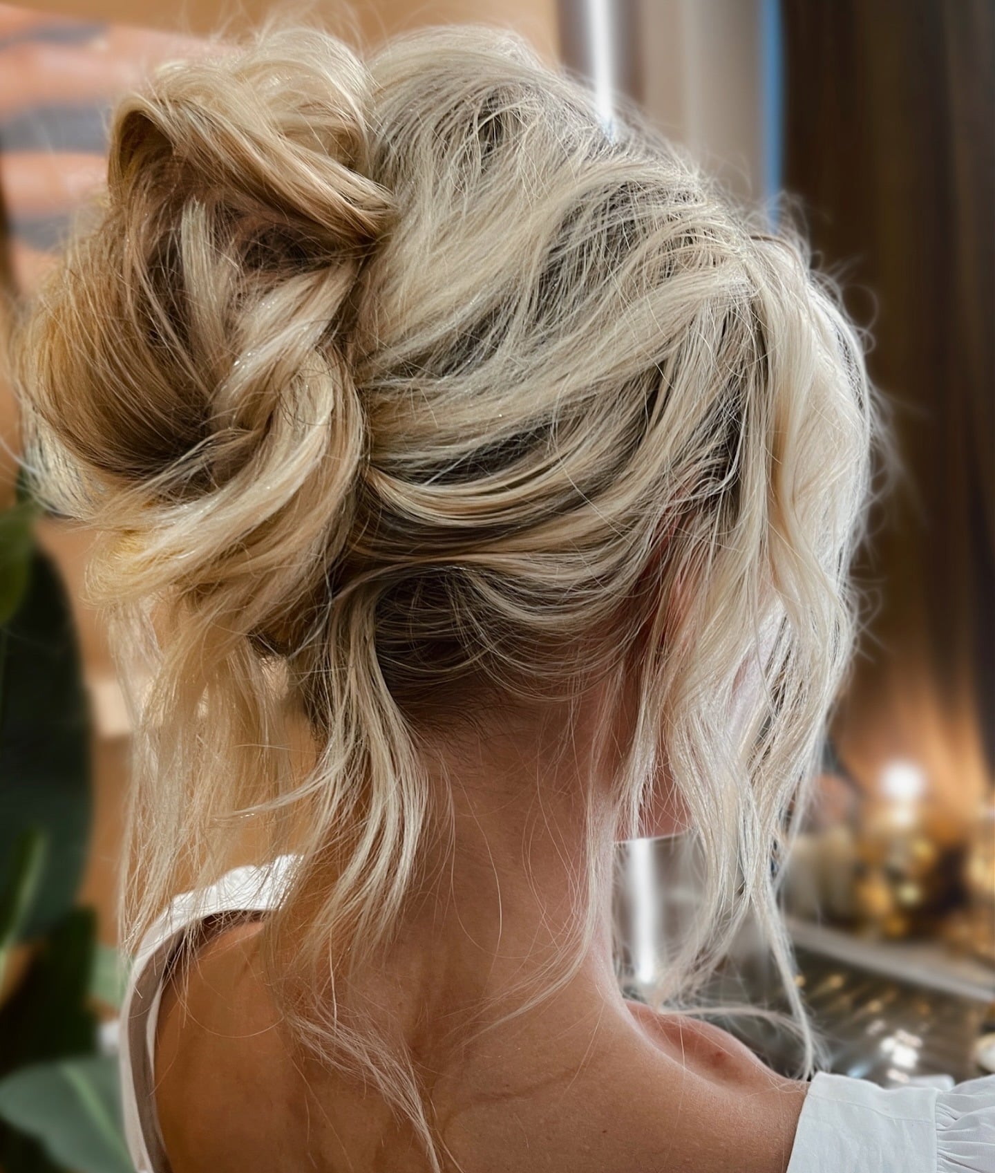 19. Tousled Textured Bun β Golden Platinum Blonde - Bride Hairstyles