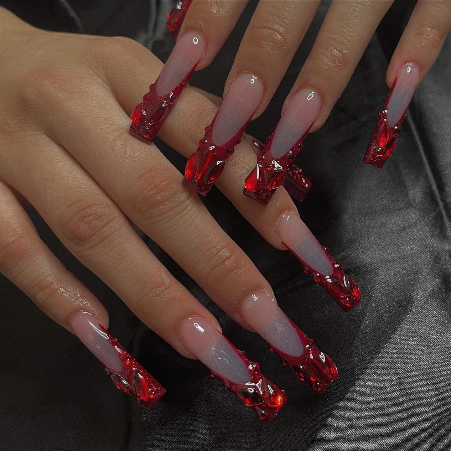 6. Sculpted Red 3D French Tips - red french tip nail ideas