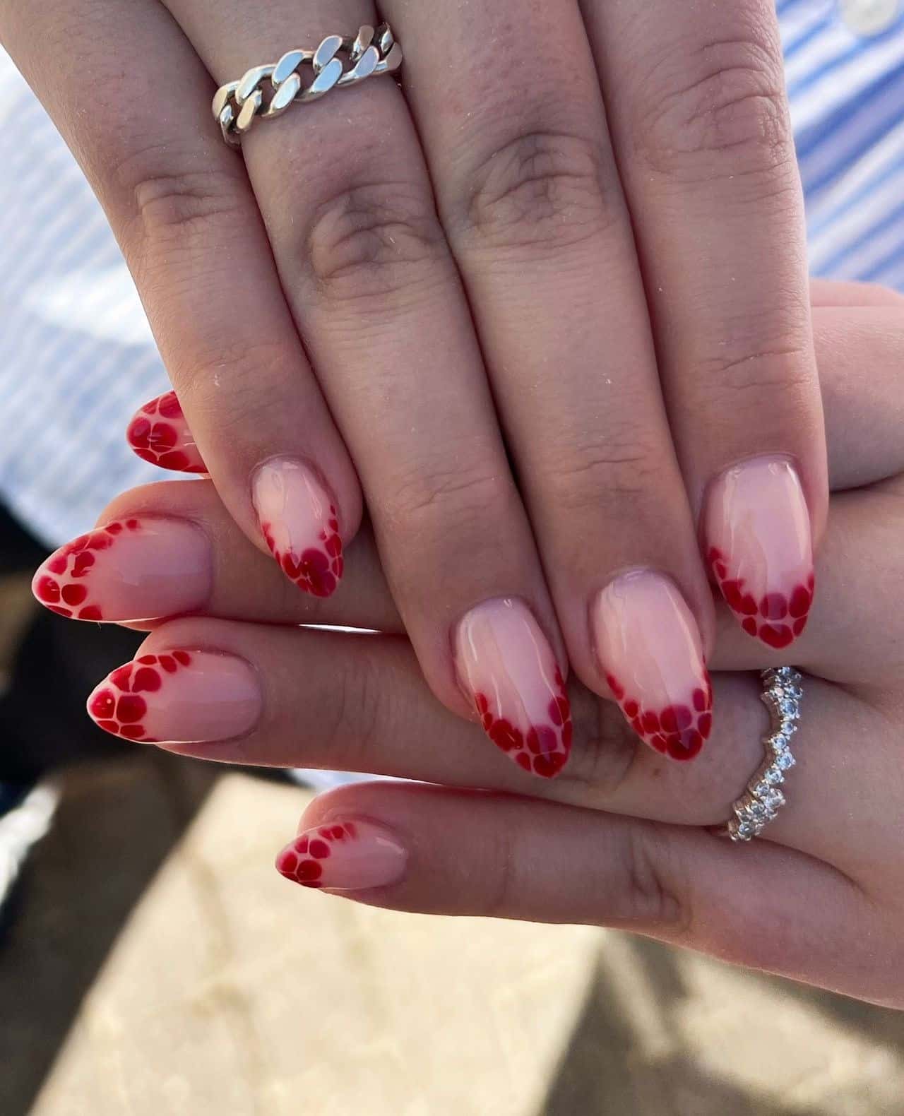 19. Red Scalloped French Tips - red french tip nail ideas
