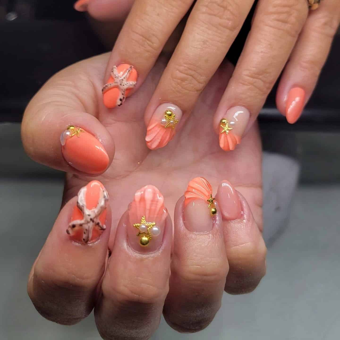 8. Coral Reef Shell Art - shell nail ideas