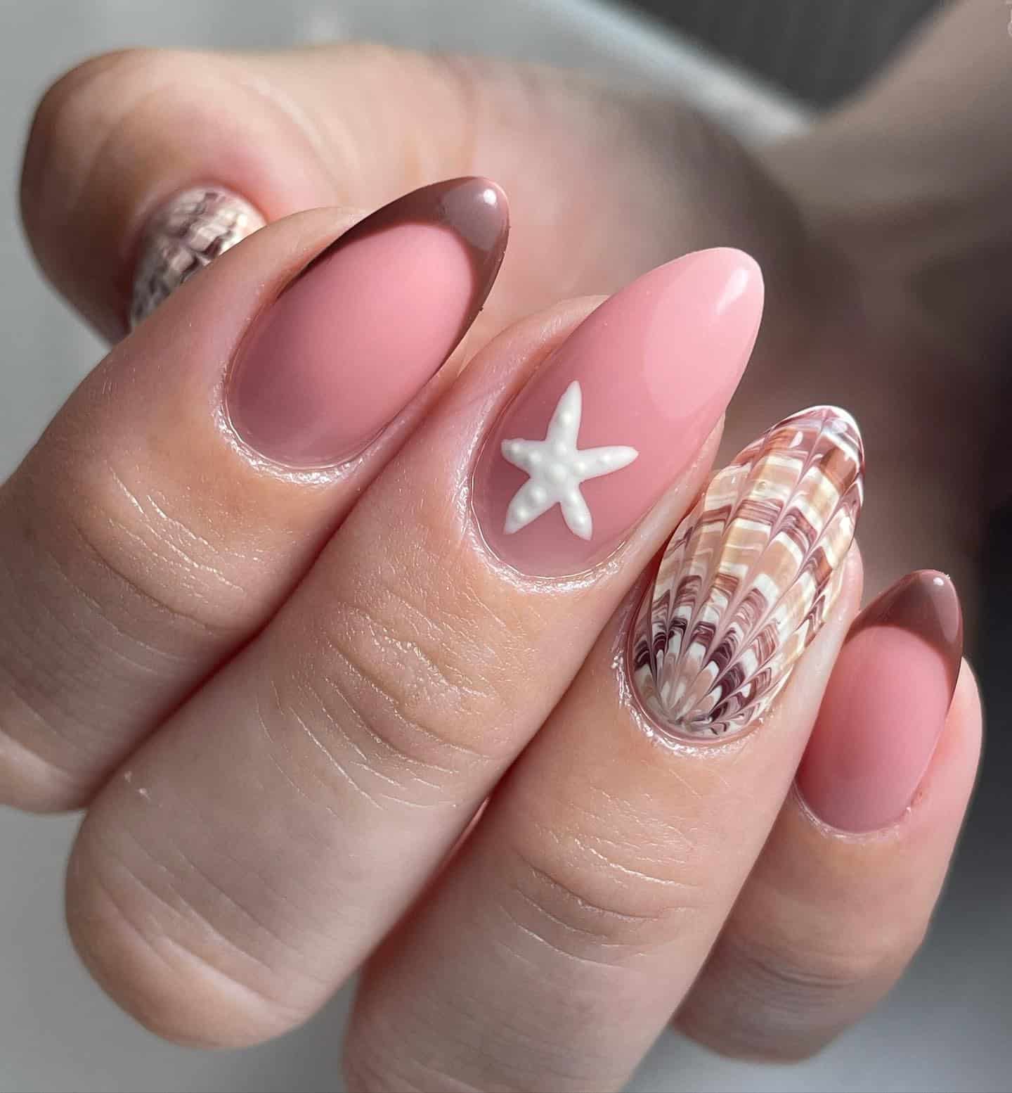 17. Coral Starfish Charm - shell nail ideas