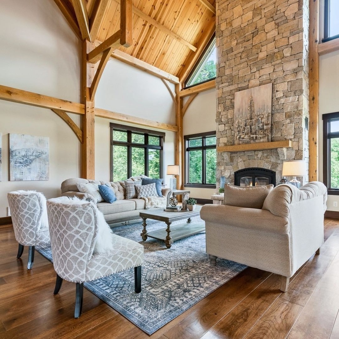 5. Light-Filled Timber Frame Grandeur - cabin living room ideas