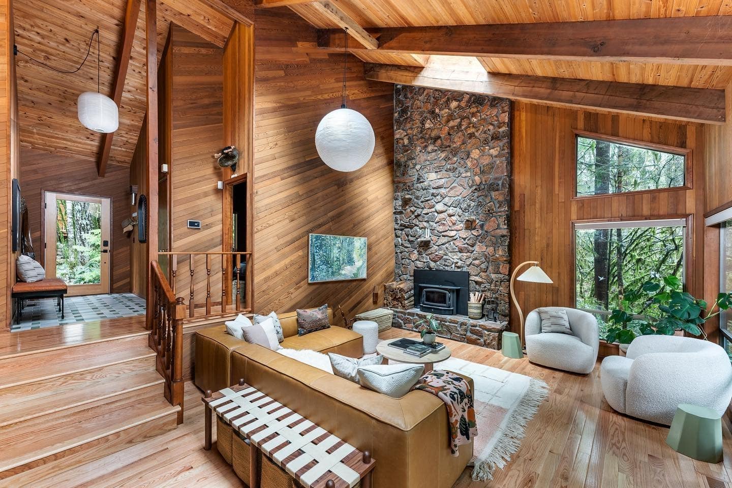 8. Retro-Modern Forest Escape - cabin living room ideas