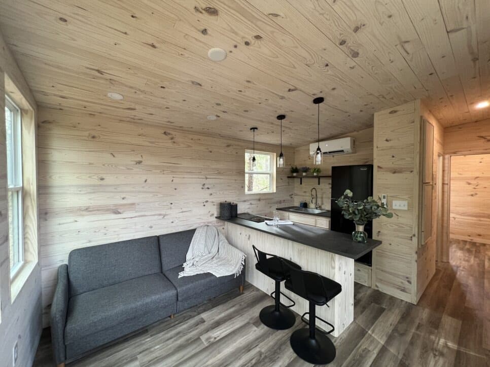 9. Compact Modern Cabin Living - cabin living room ideas