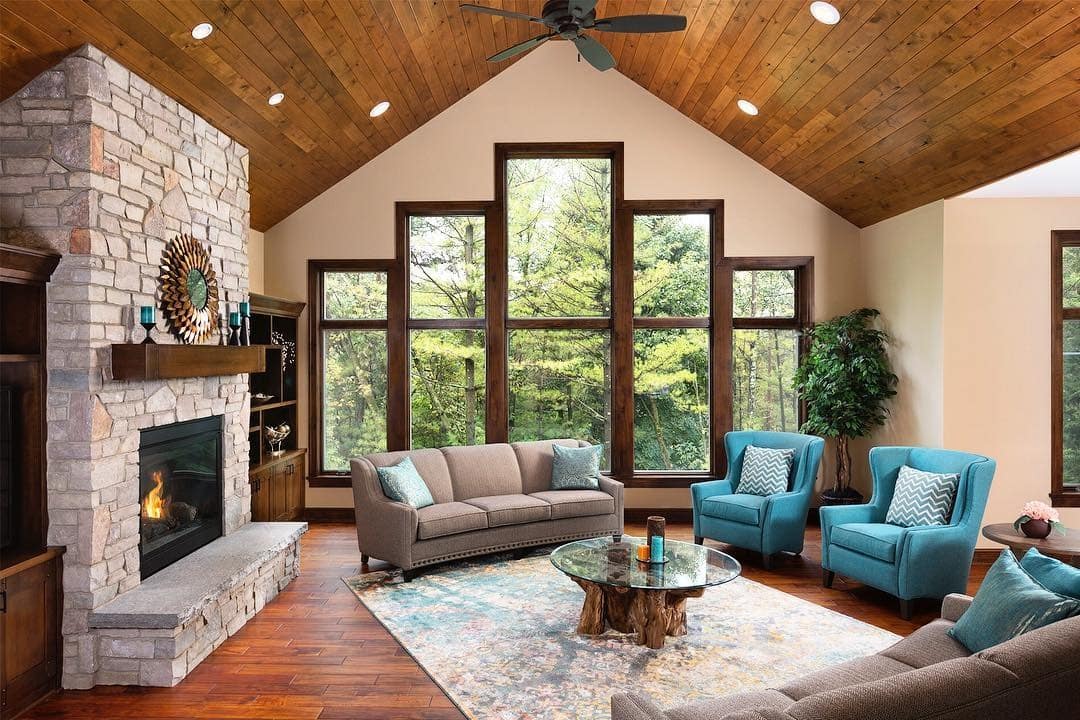 14. Bright Cabin with a Pop of Color - cabin living room ideas