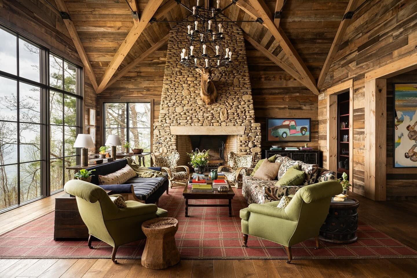17. Classic Cabin with Stone Hearth - cabin living room ideas