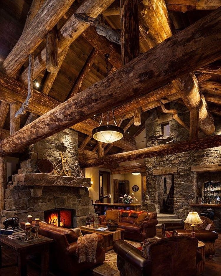 19. Grand Rustic Lodge - cabin living room ideas