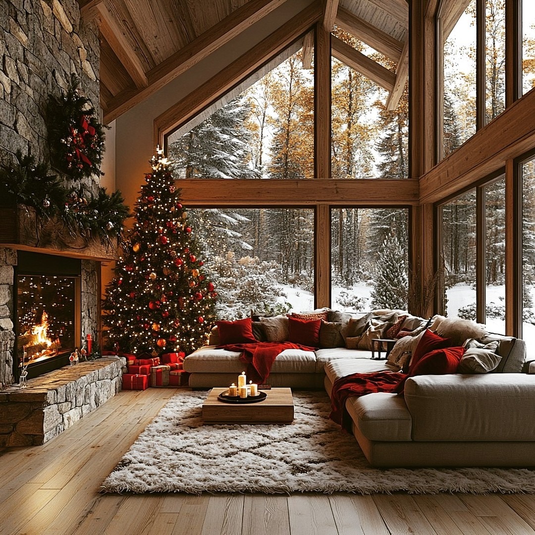 22. Holiday Cabin Glow - cabin living room ideas