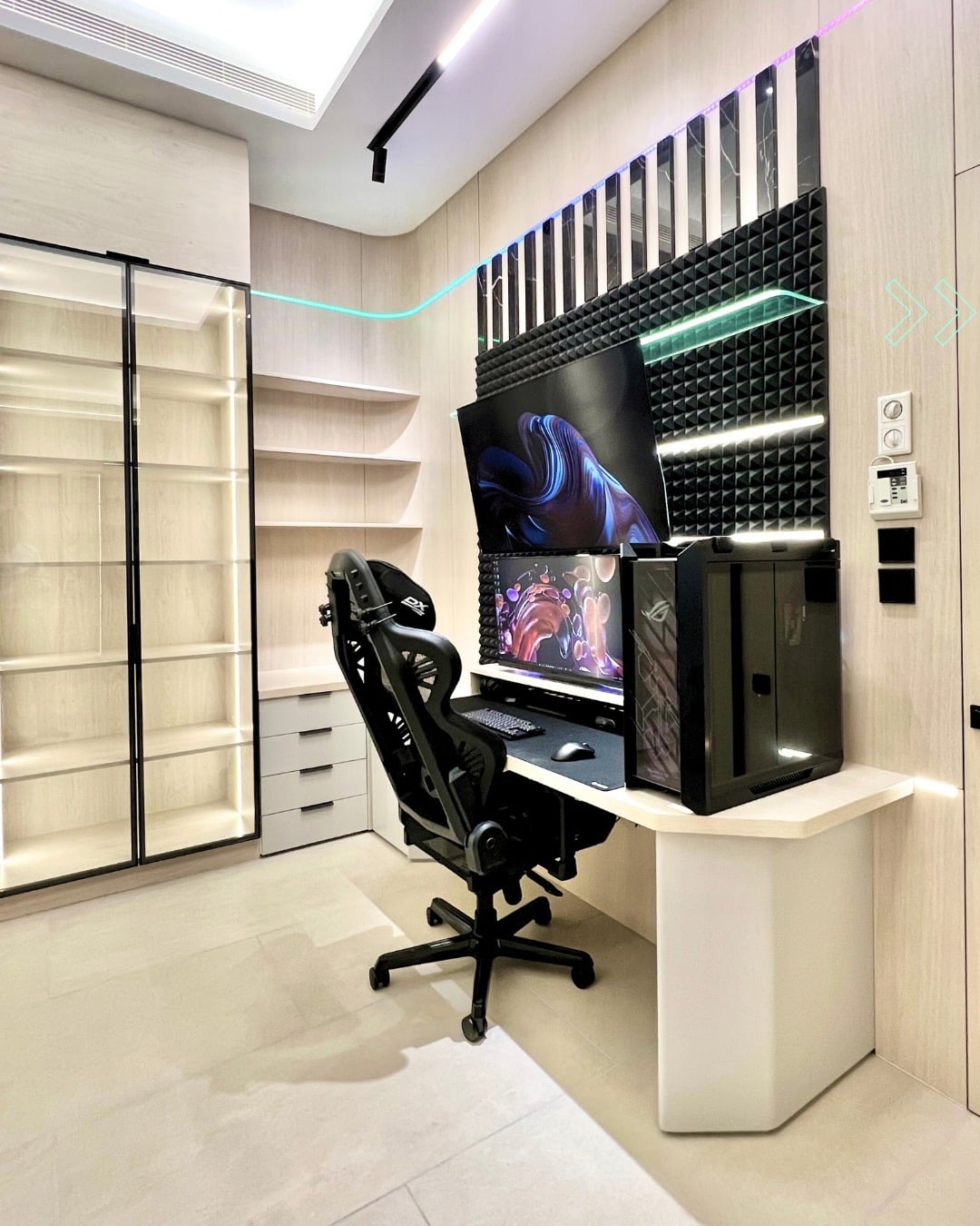 3. Minimalist White and Black Gaming Corner - gaming bedroom ideas