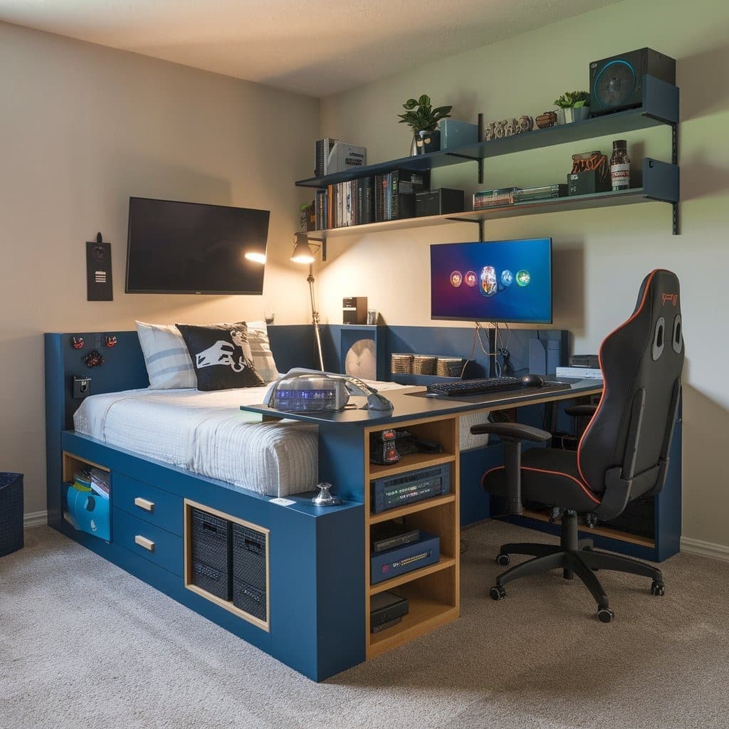 6. Integrated Bed-and-Desk Station - gaming bedroom ideas
