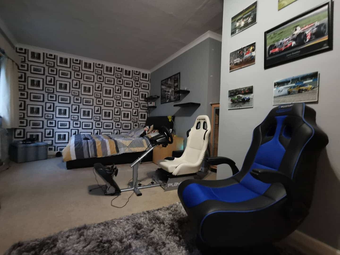 10. Racing-Inspired Bedroom Setup - gaming bedroom ideas