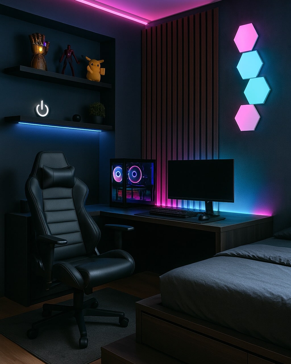 19. Moody RGB Gamer’s Nook - gaming bedroom ideas