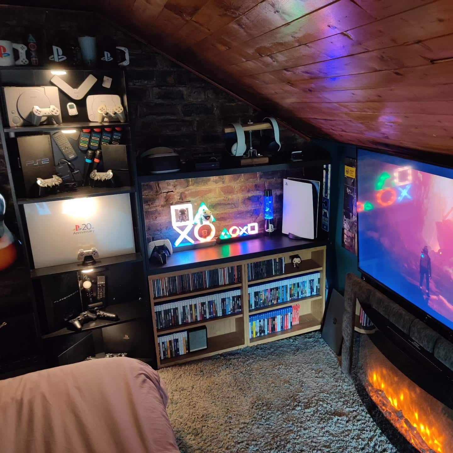 20. Retro Loft Gaming Collection - gaming bedroom ideas