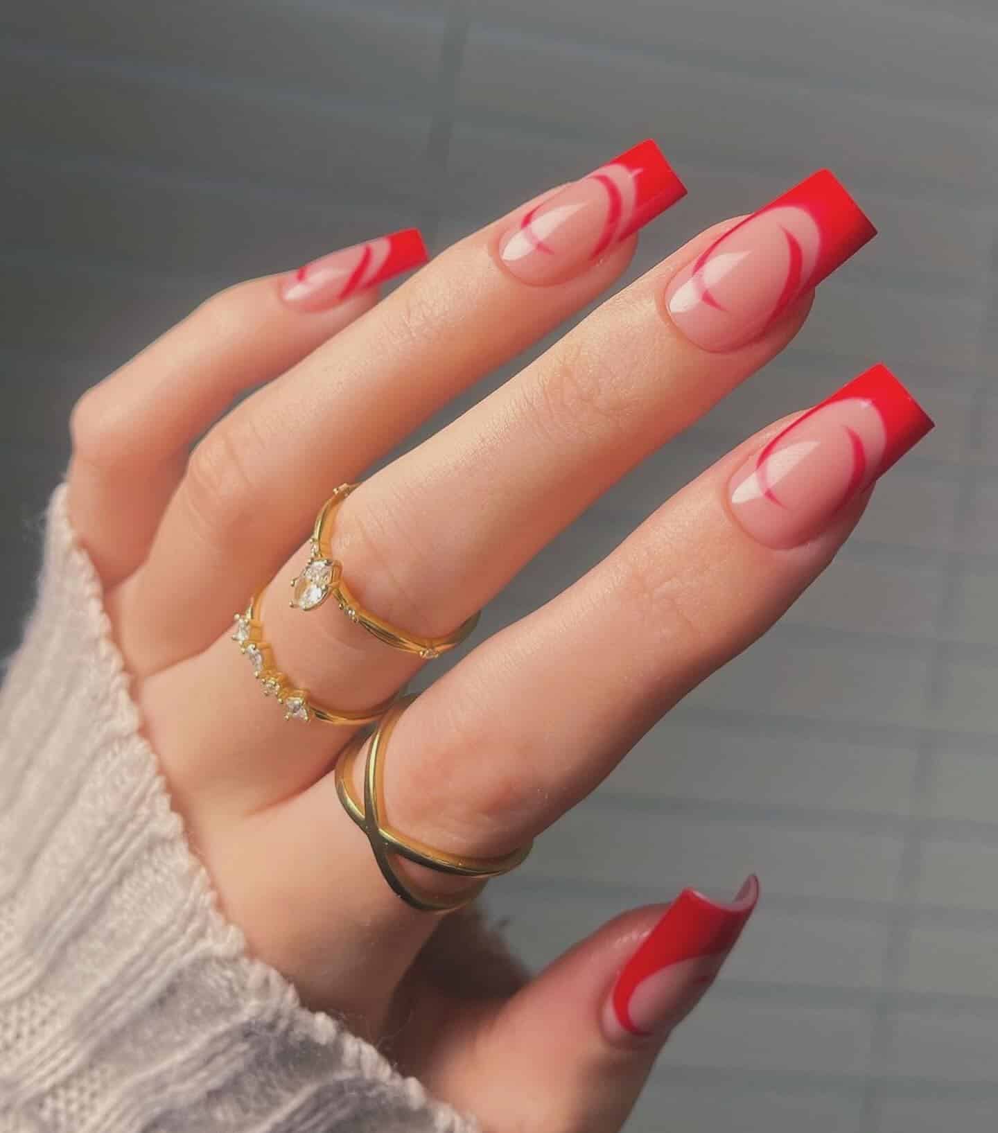 4. Modern Red Geometric Squares - shellac nail ideas